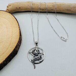 Sterling Silver Snake Pentagram Pendant Necklace-925 Silver